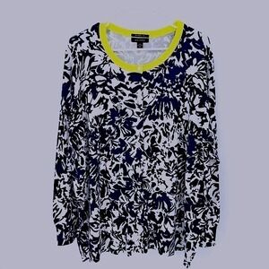Lands End Navy Blue & White Abstract Print Contrast Neckline Cardigan‎